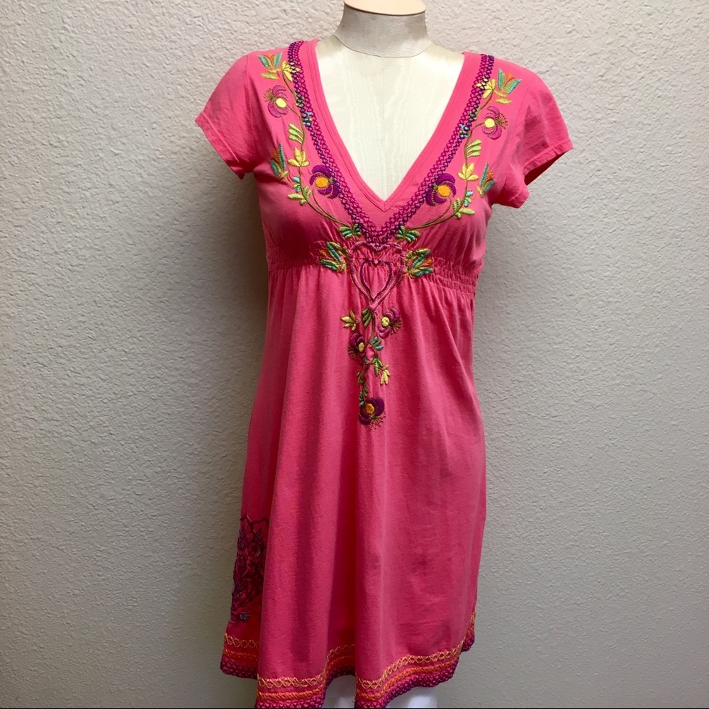Johnny Was Embroidered V-Neck Dress